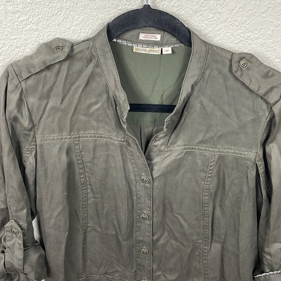 Holding Horses Anthropologie Mariona Utility Shirt Dress Army Green Sz 2P - Picture 6 of 14
